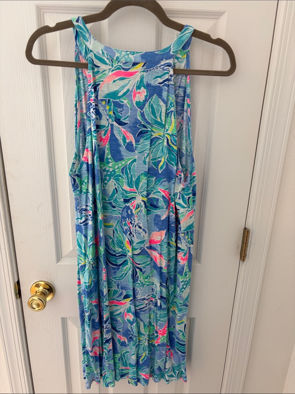 Lilly Pulitzer Blue Floral Ruffle Shay Dress with Pink & Green Accents - Picture 3 of 3